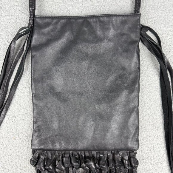 Ecote Bag Medium Black Cow Leather Crossbody Purse Boho Fringe Tassel Shoulder 1 - Picture 2 of 10